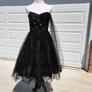 Black Tulle Strapless Formal Prom Party Dress Unique Vintage AS-IS